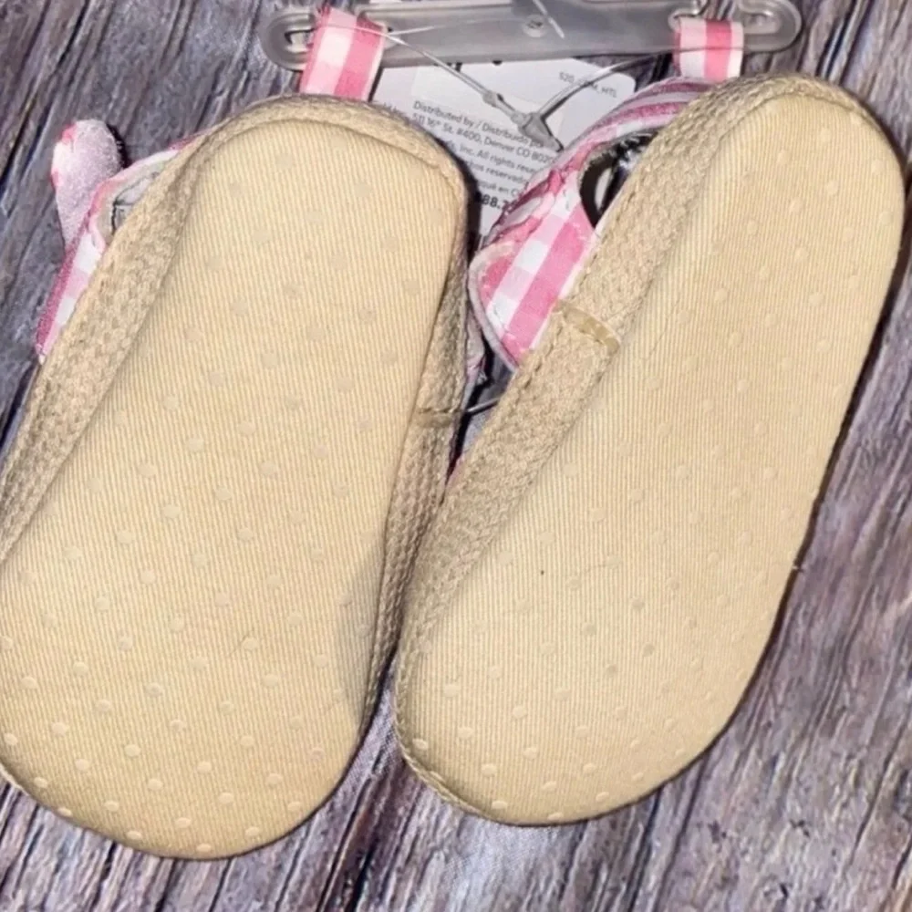 💞 New Infant & Baby Girl Size 0-3 Month Pink Gingham Crib Shoes